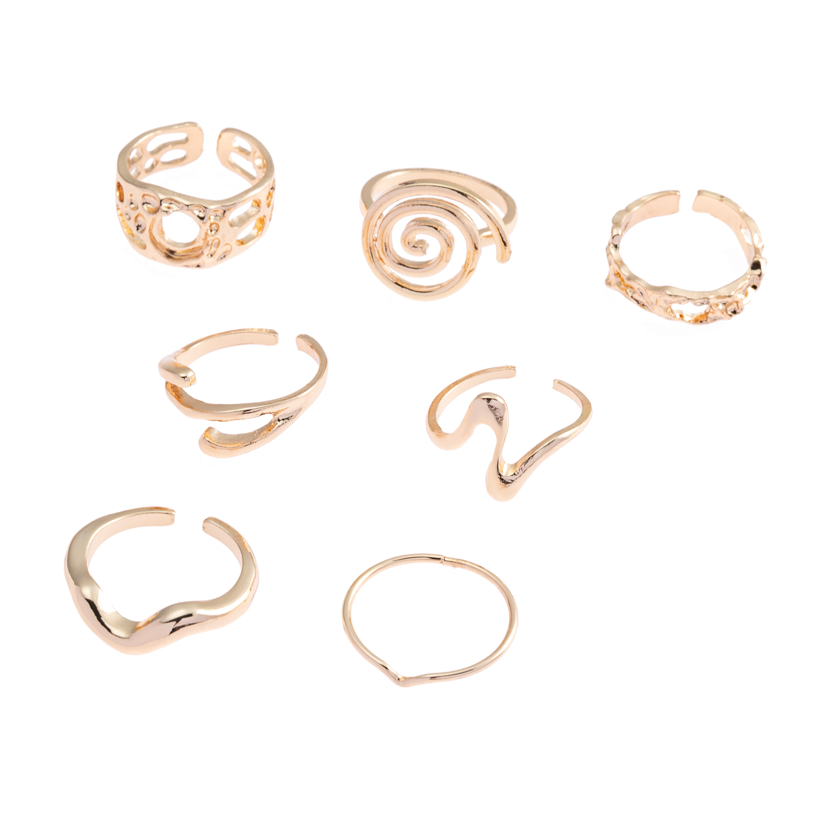 Guldfärgade ringar 7-pack, varierande mönster - 19mm