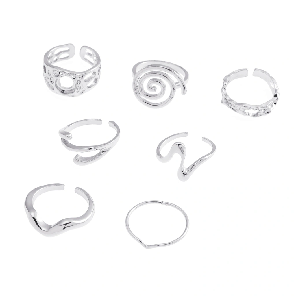 Silverfärgade ringar 7-pack, varierande mönster - 17mm