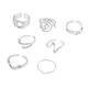 Silverfärgade ringar 7-pack, varierande mönster - 18mm