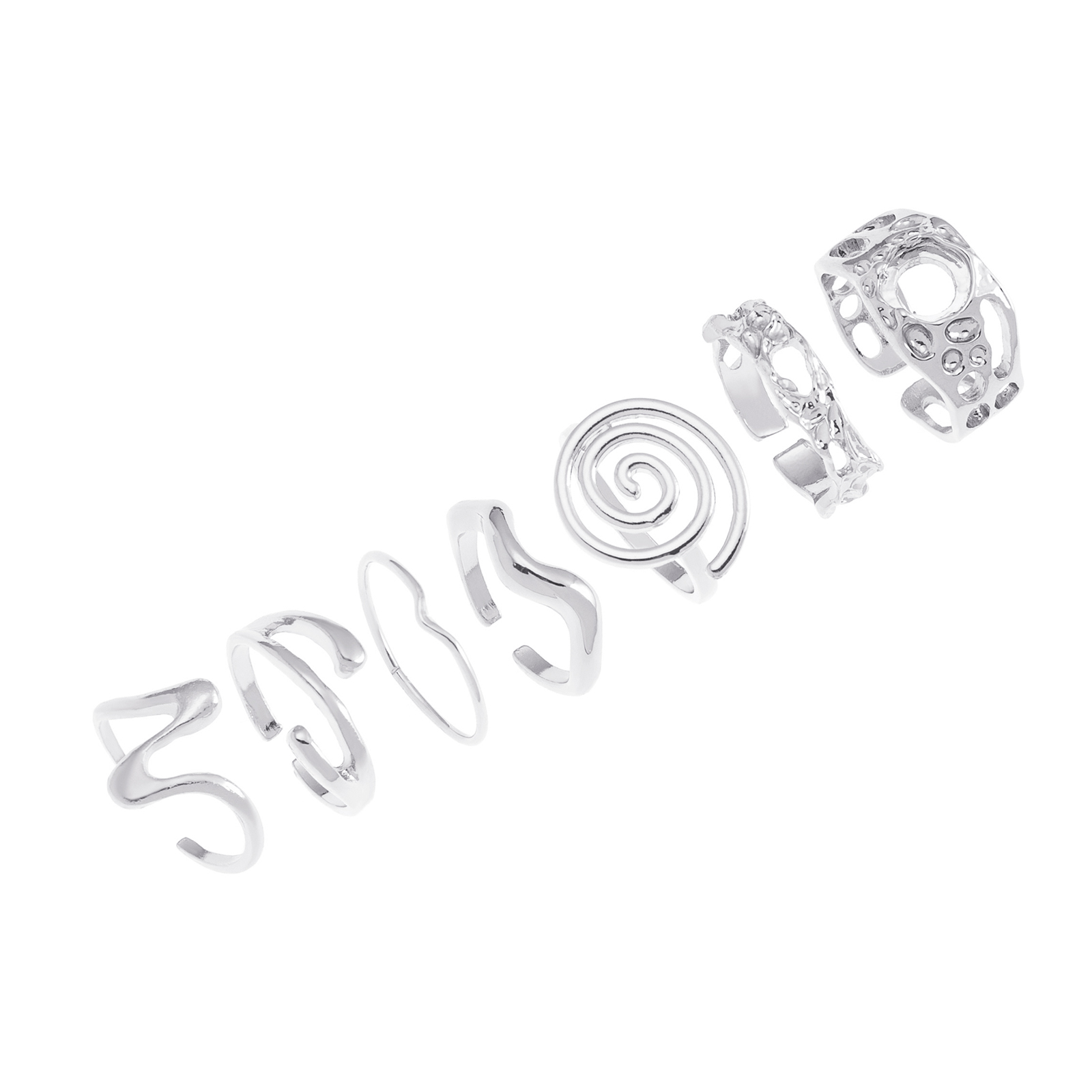 Silverfärgade ringar 7-pack, varierande mönster - 18mm
