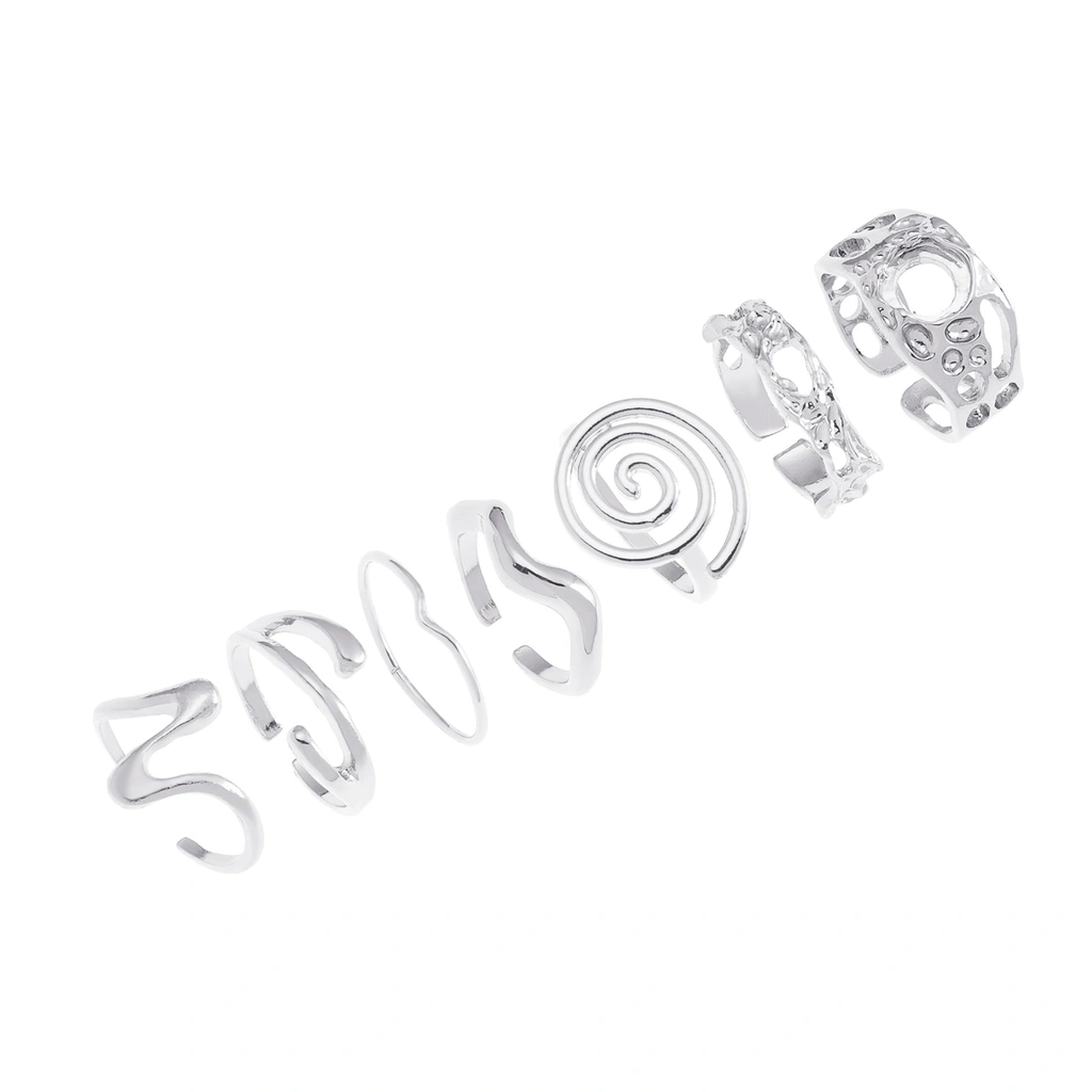Silverfärgade ringar 7-pack, varierande mönster - 17mm