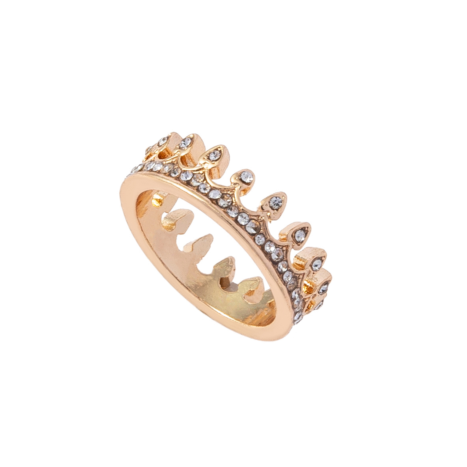 Guldfärgad ring, stor krona med glasstenar - 18mm