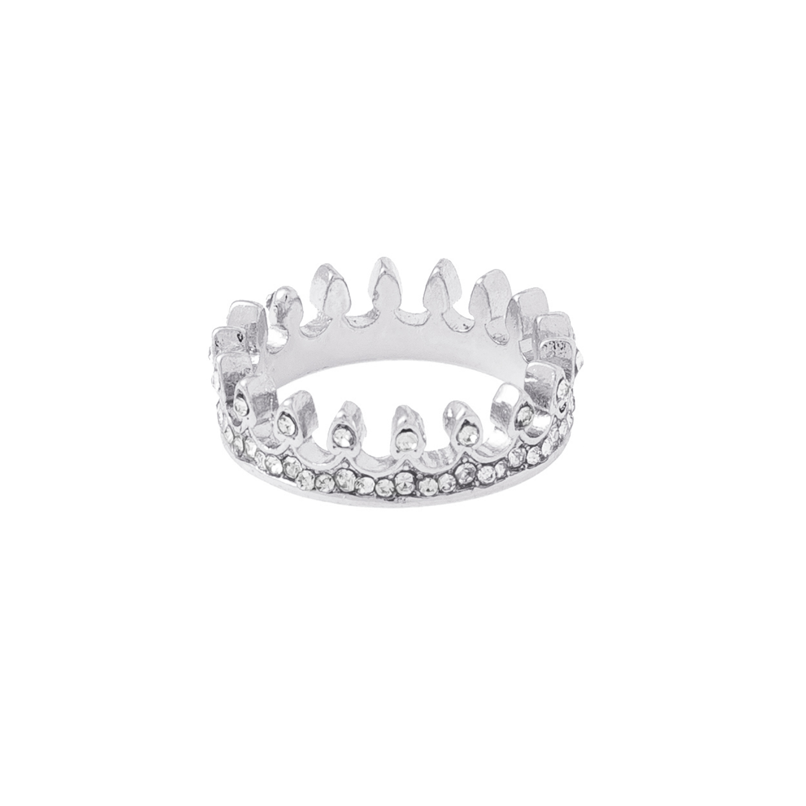 Silverfärgad ring, stor krona med glasstenar - 17mm