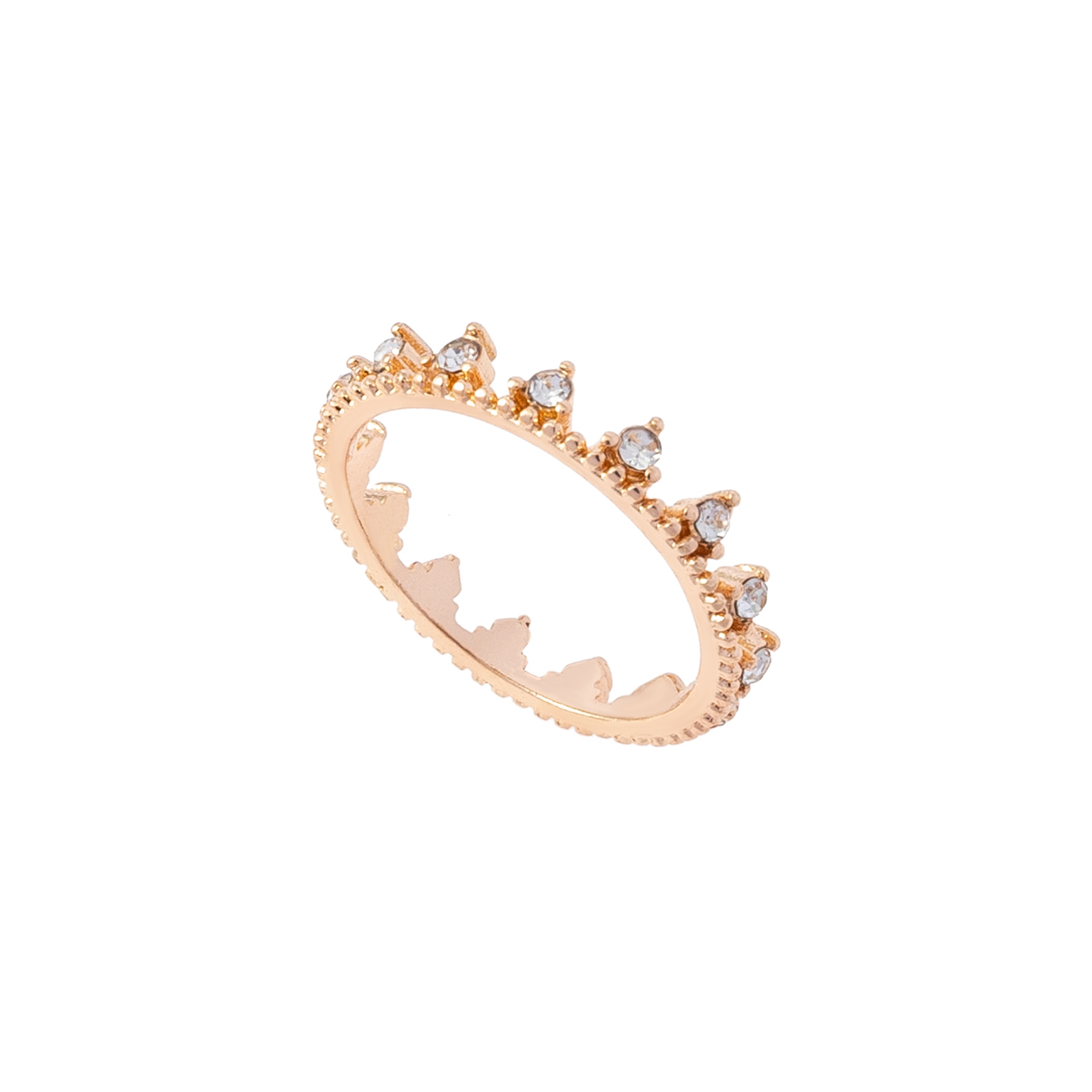 Guldfärgad ring, liten krona med glasstenar - 17mm