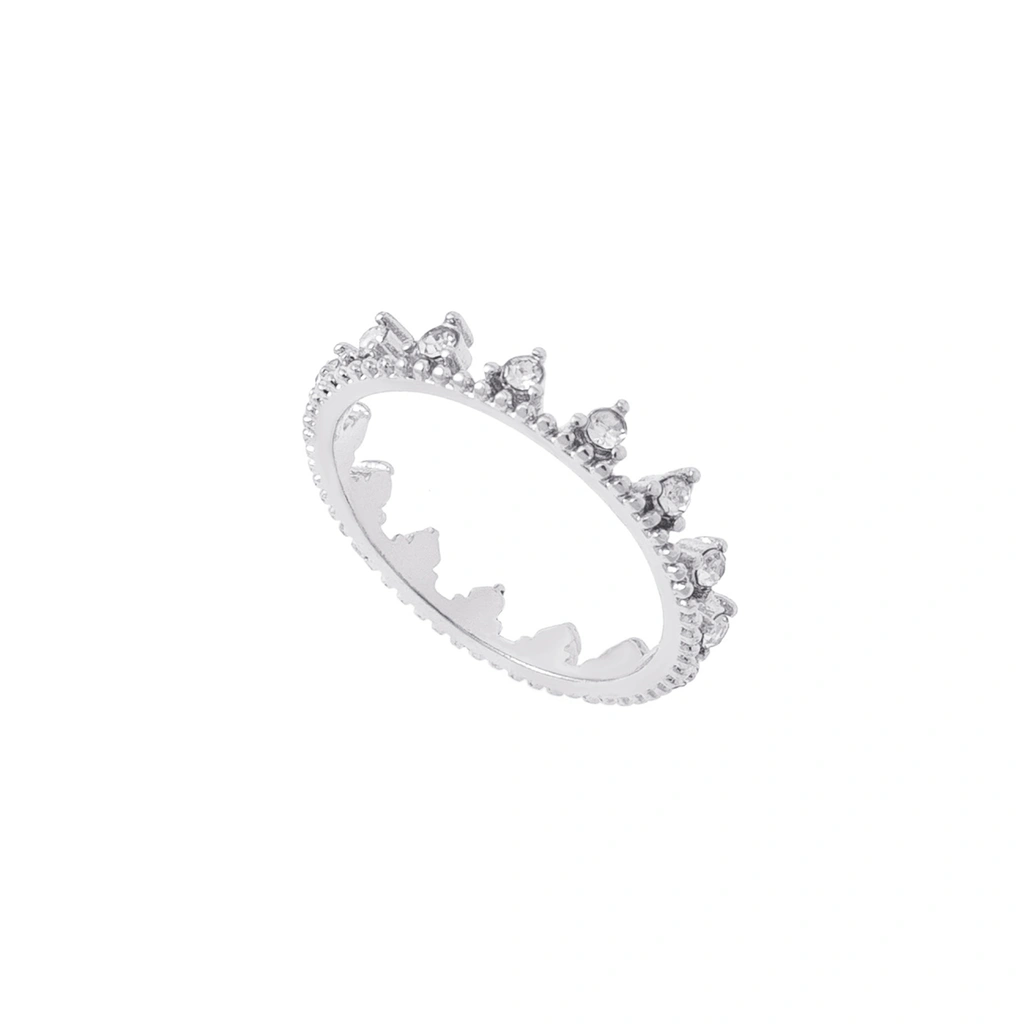 Silverfärgad ring, liten krona med glasstenar - 19mm