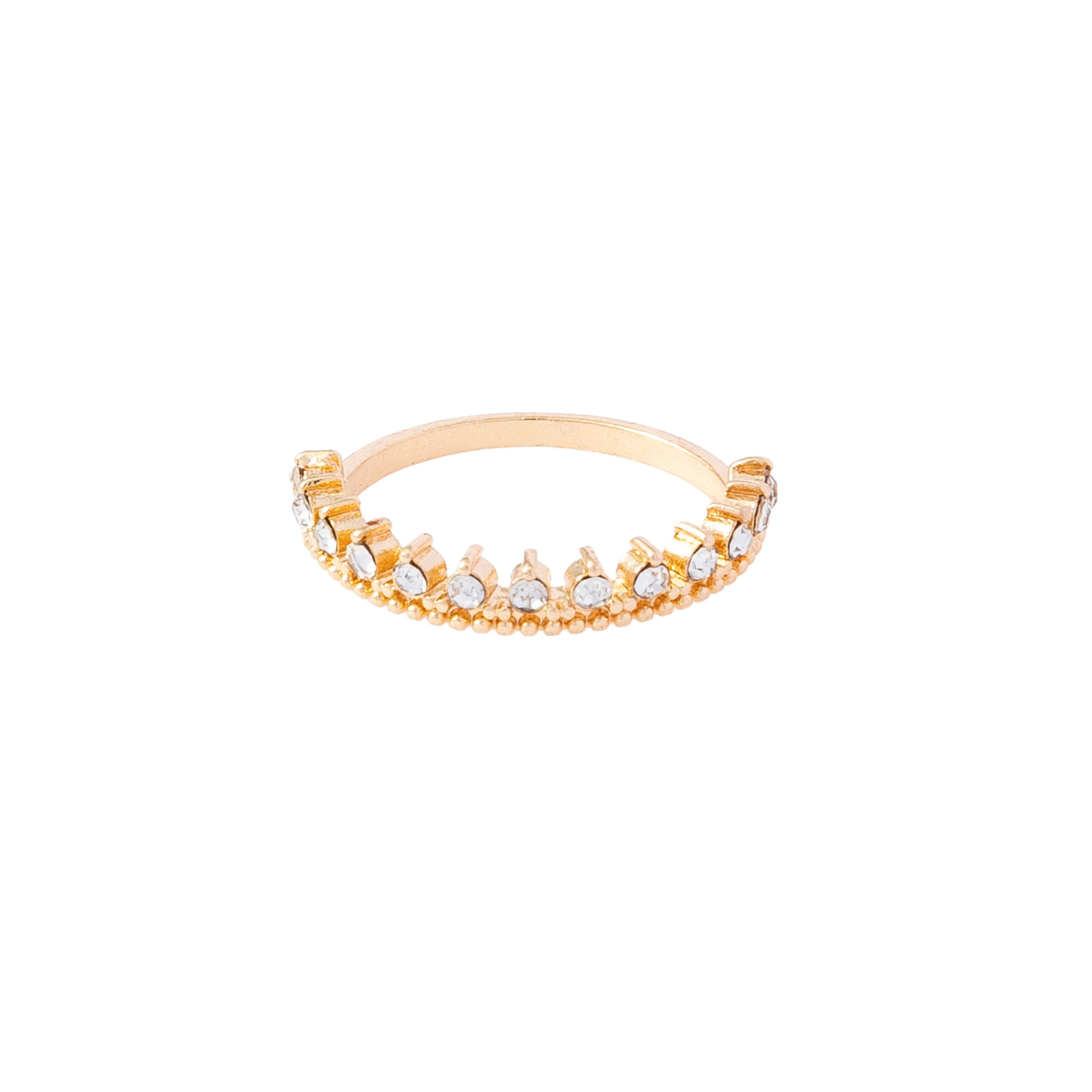 Guldfärgad ring, halvkrona med glasstenar - 19mm