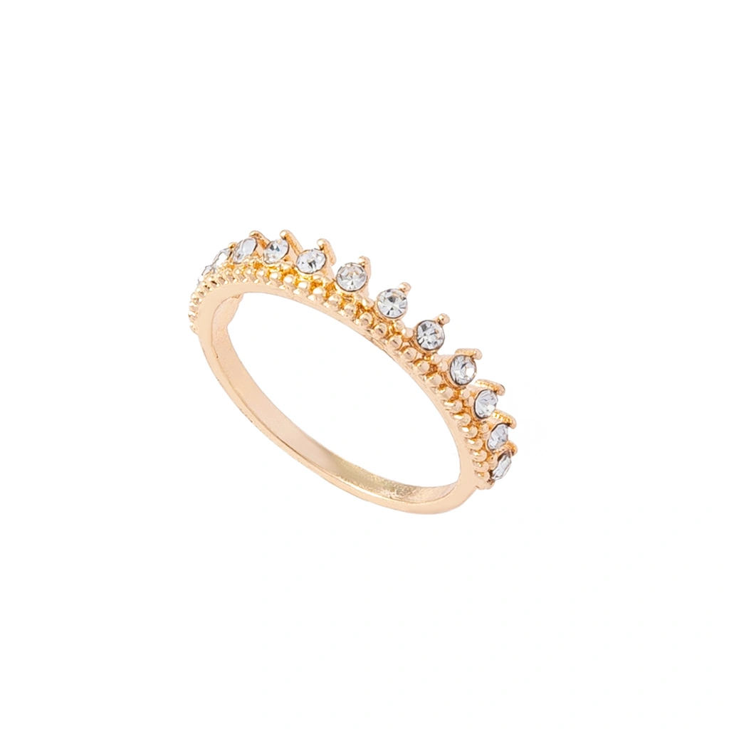 Guldfärgad ring, halvkrona med glasstenar - 19mm