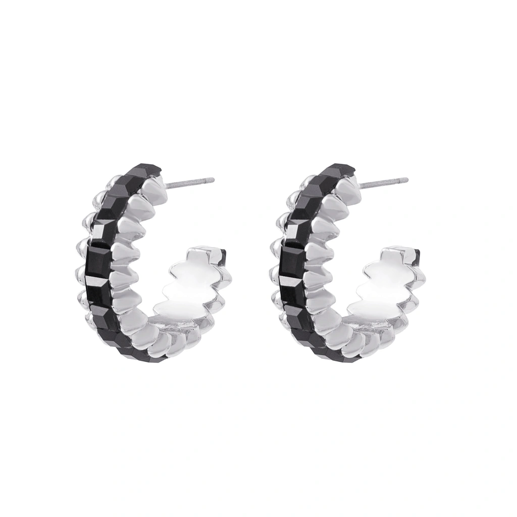 Silverfärgade örhängen Spike Noir svarta - 2,5 cm