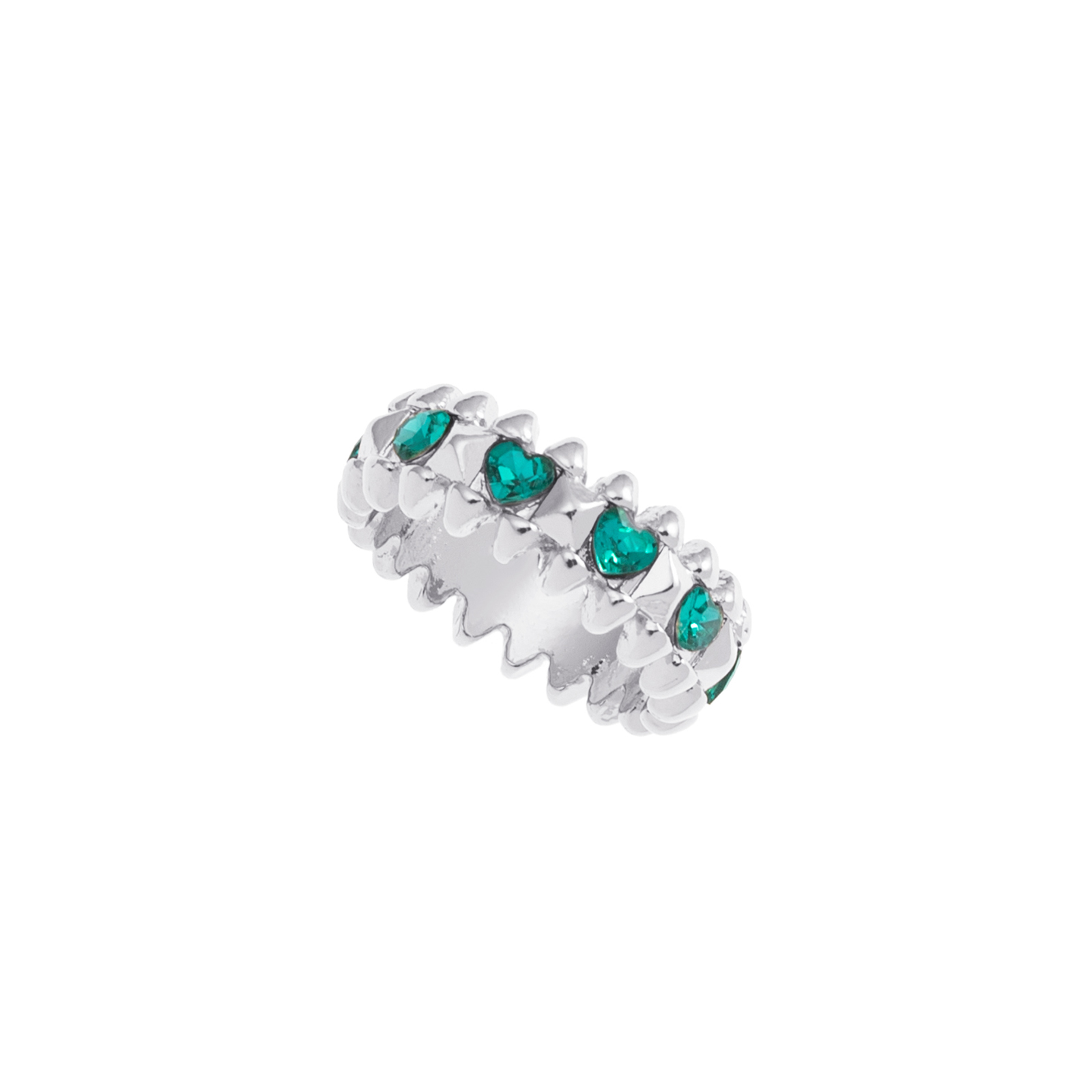 Silverfärgad ring Spike Noir, gröna hjärtan - 19 mm