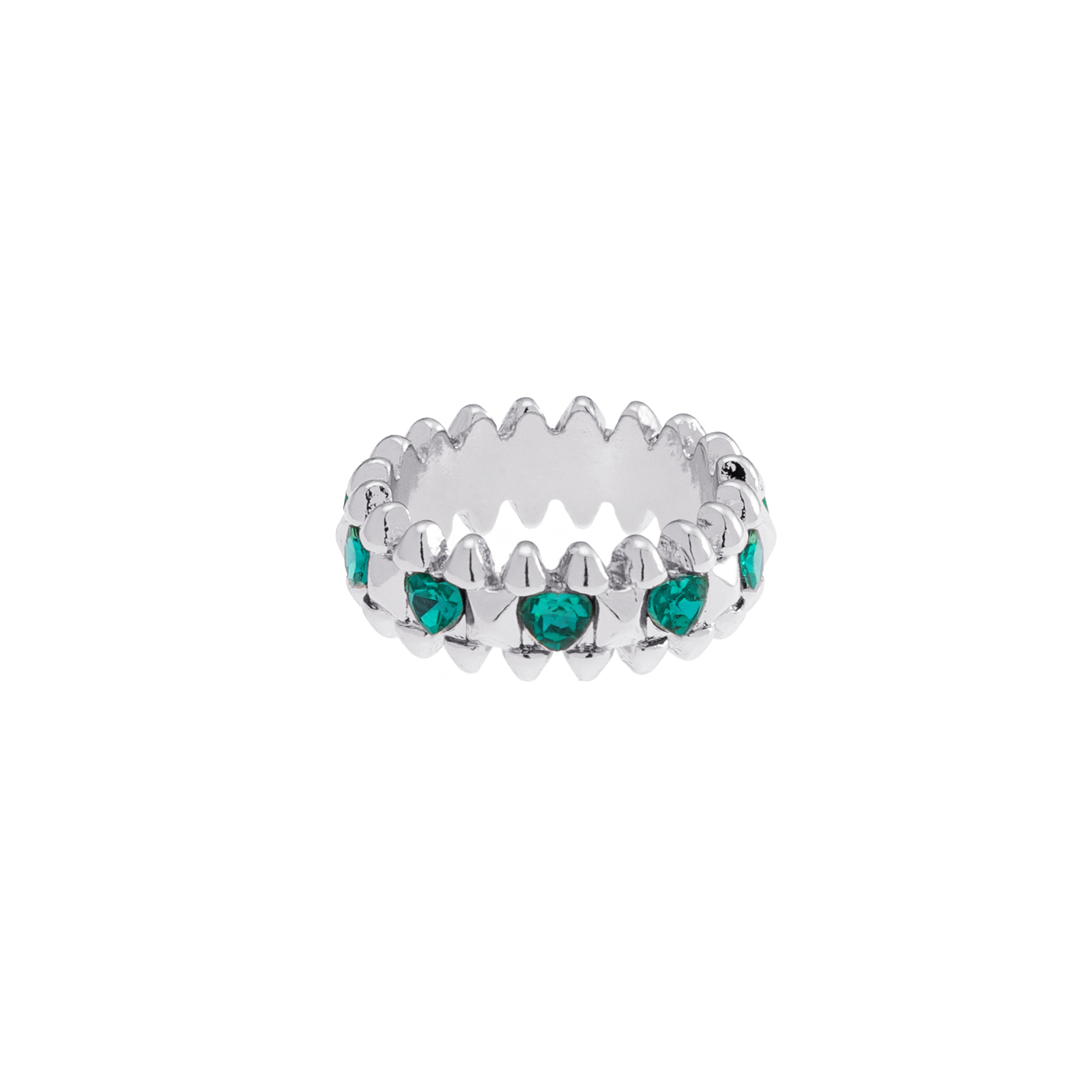 Silverfärgad ring Spike Noir, gröna hjärtan - 19 mm