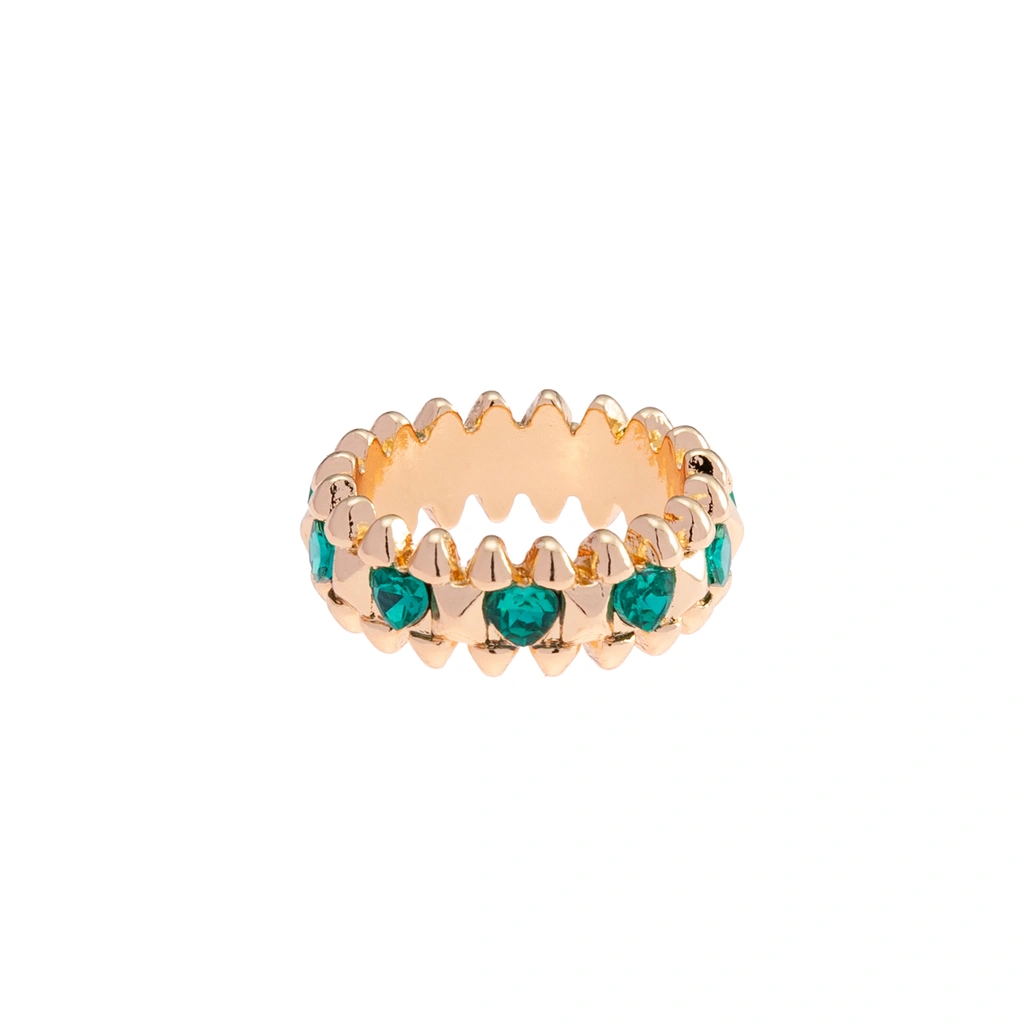 Guldfärgad ring Spike Noir, gröna hjärtan - 18 mm