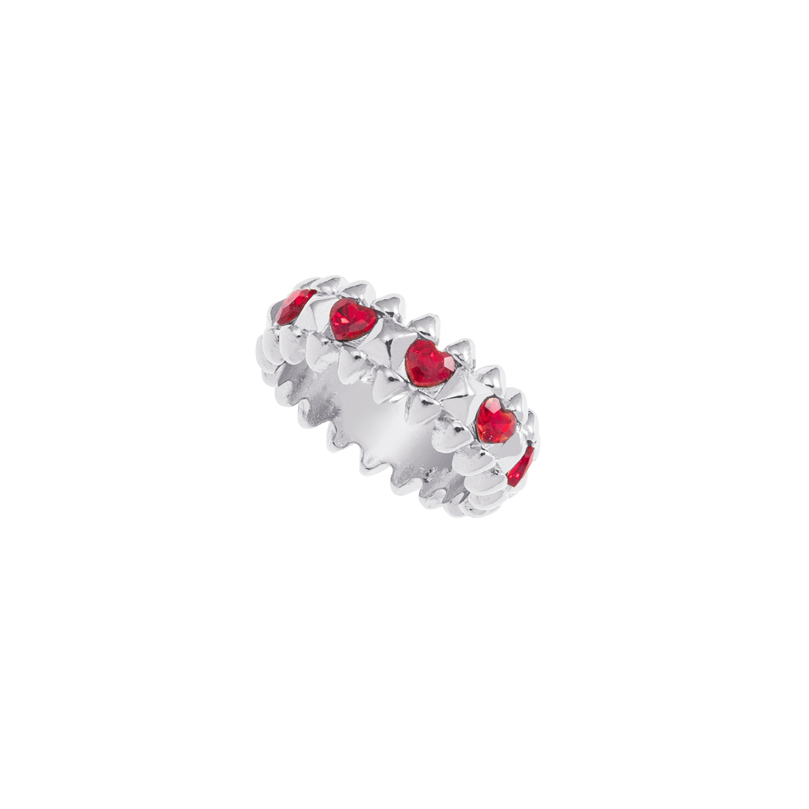 Silverfärgad ring Spike Noir, röda hjärtan - 17 mm
