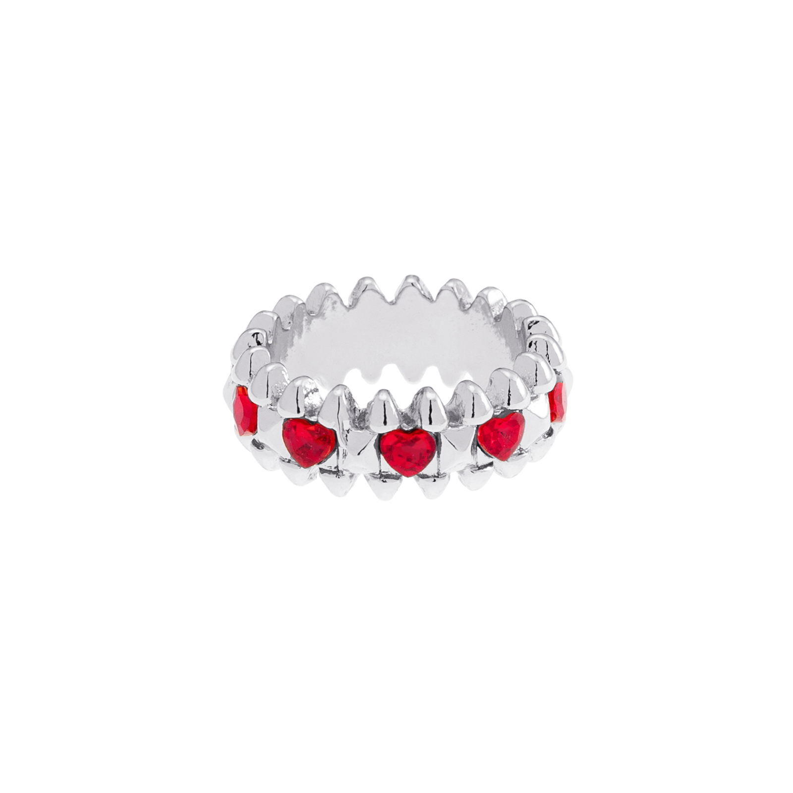Silverfärgad ring Spike Noir, röda hjärtan - 17 mm
