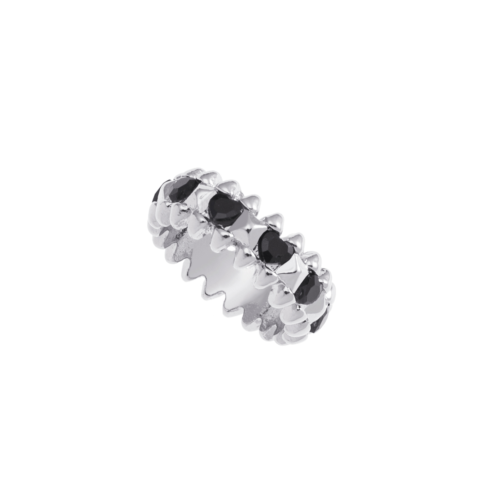 Silverfärgad ring Spike Noir, svarta hjärtan - 17 mm
