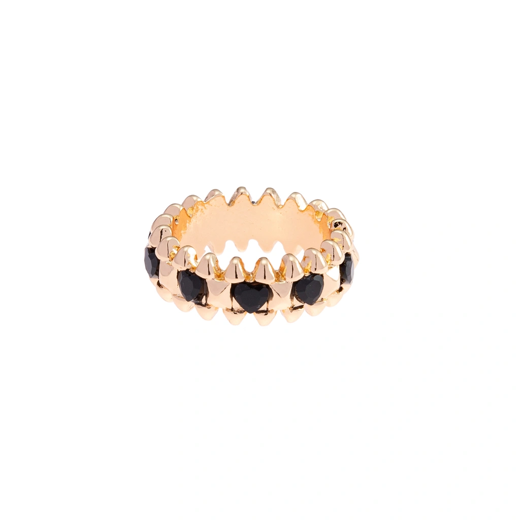 Guldfärgad ring Spike Noir, svarta hjärtan - 17 mm