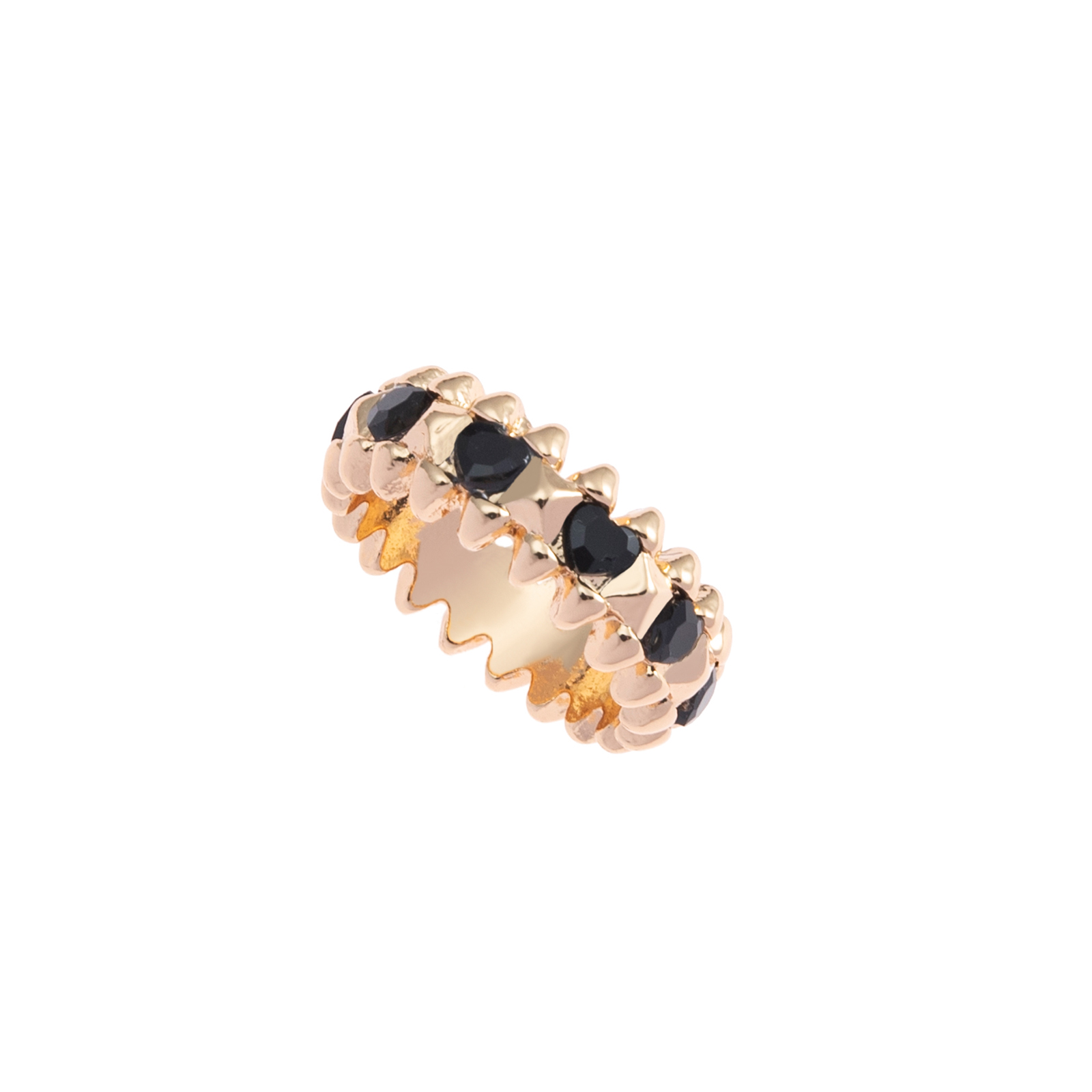 Guldfärgad ring Spike Noir, svarta hjärtan - 19 mm