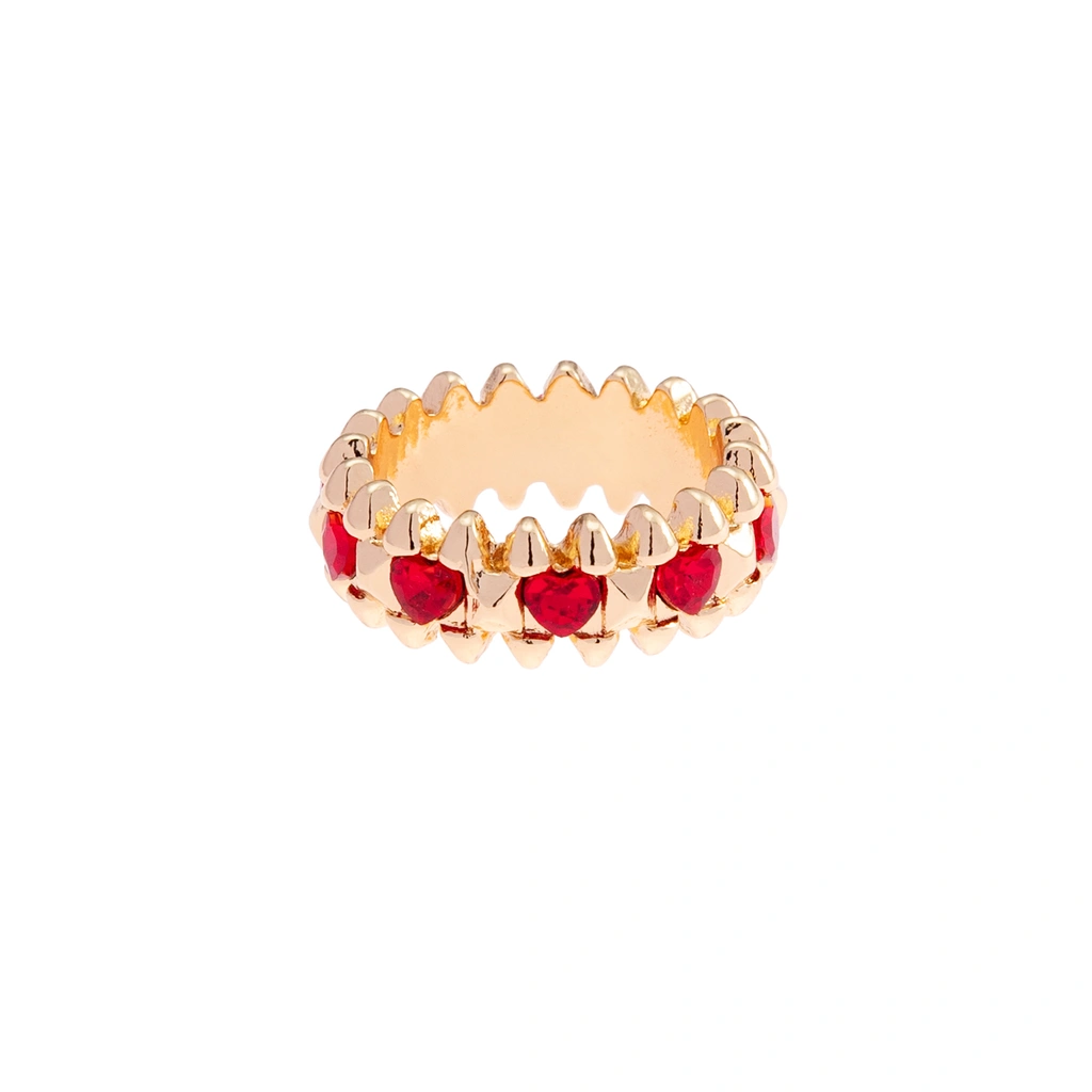 Guldfärgad ring Spike Noir, röda hjärtan - 17 mm