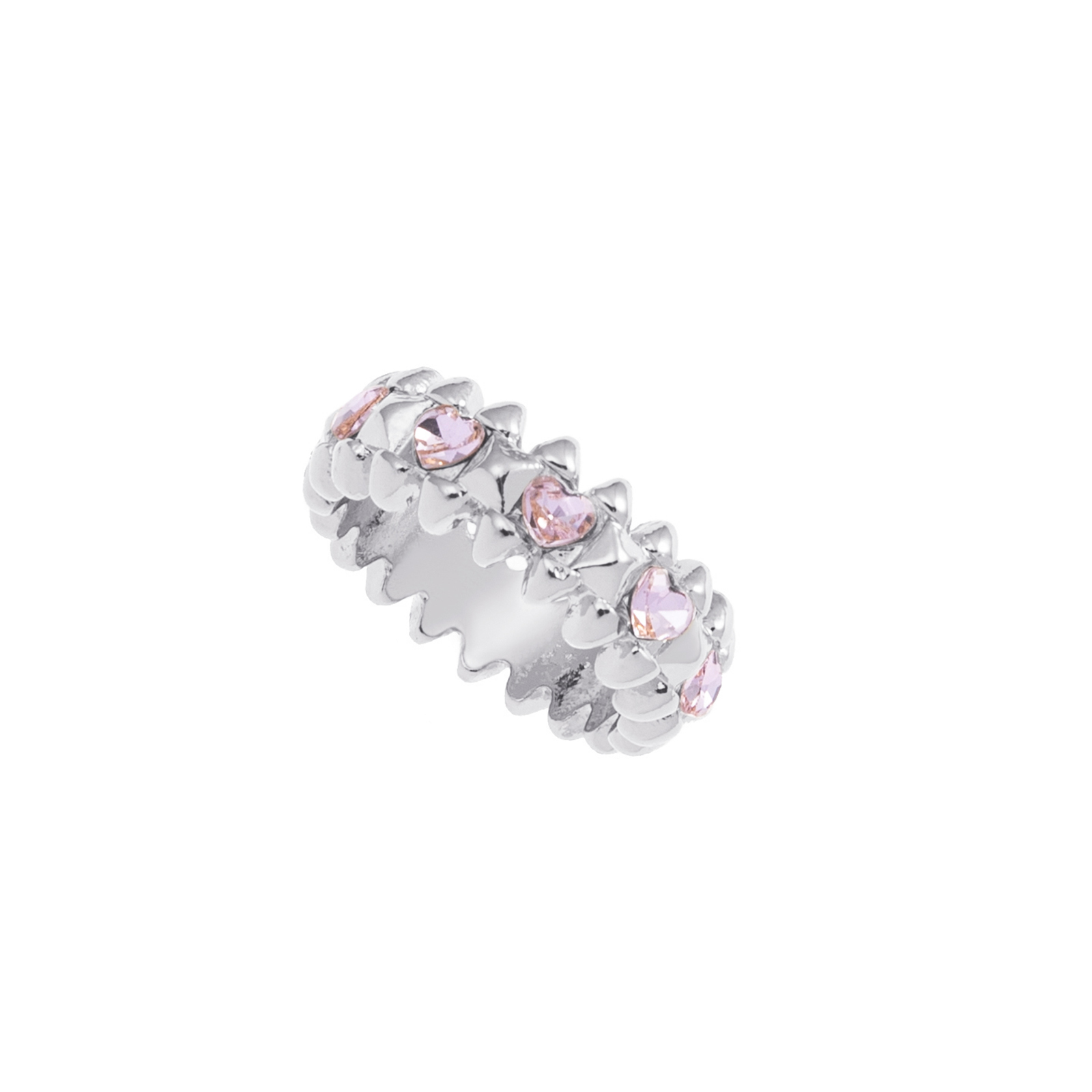 Silverfärgad ring Spike Noir, rosa hjärtan - 18 mm