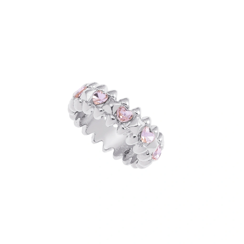 Silverfärgad ring Spike Noir, rosa hjärtan - 18 mm