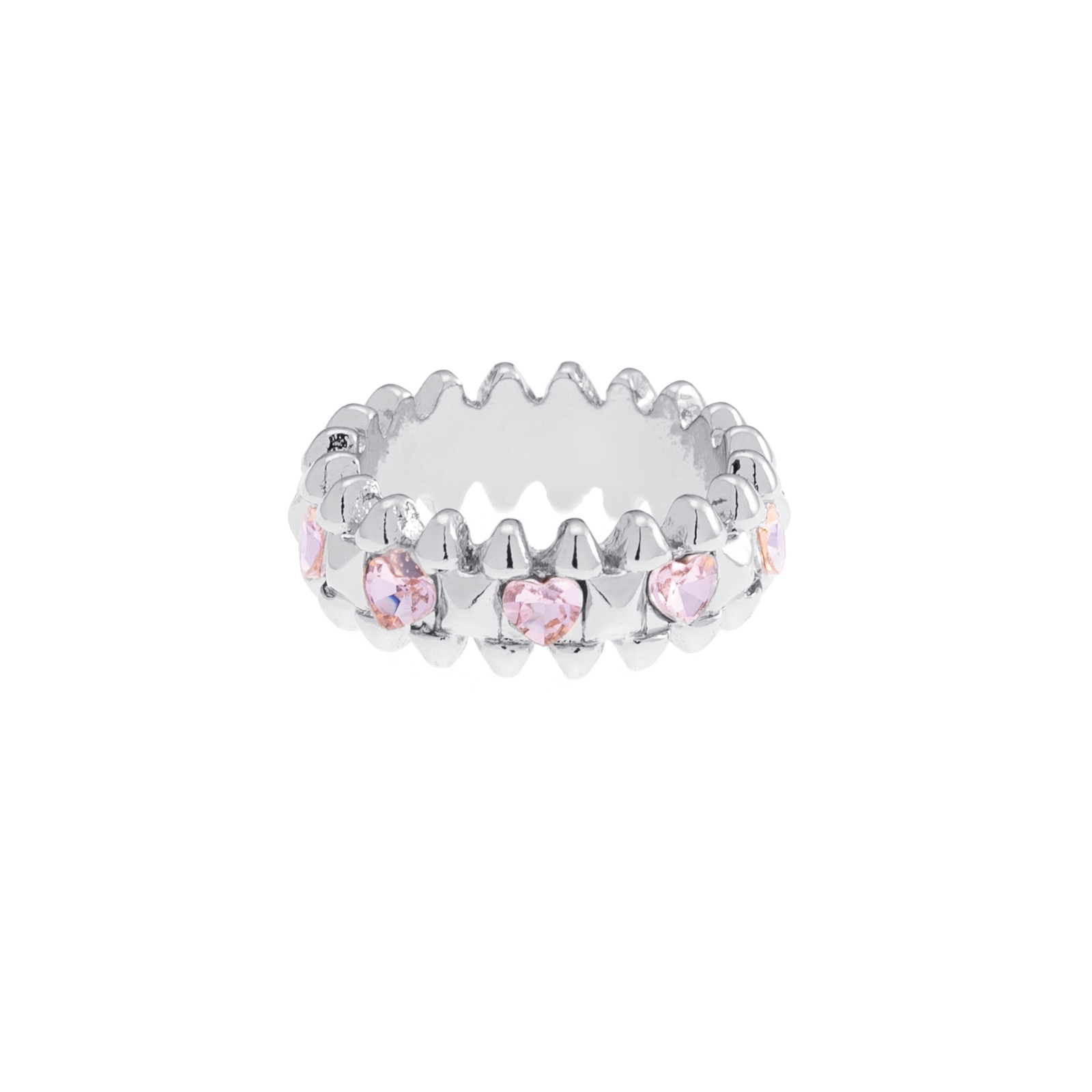 Silverfärgad ring Spike Noir, rosa hjärtan - 18 mm