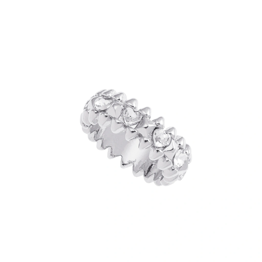 Silverfärgad ring Spike Noir, klara hjärtan - 17 mm