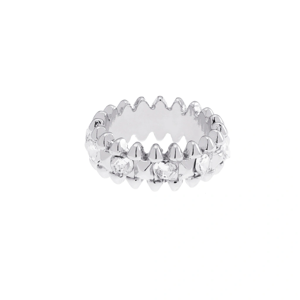 Silverfärgad ring Spike Noir, klara hjärtan - 17 mm