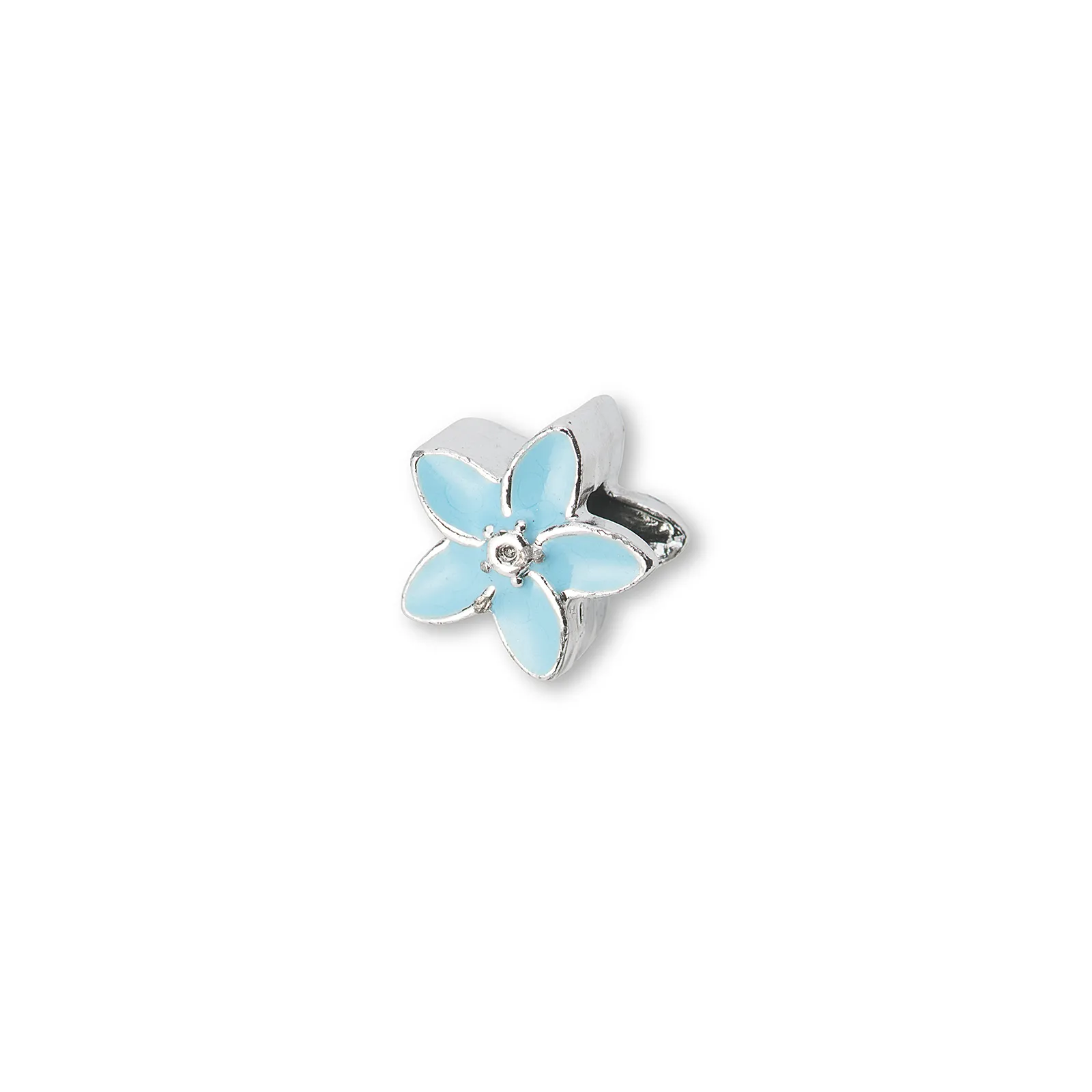 Silverfärgad armbandsberlock, blomma med ljusblå emalj