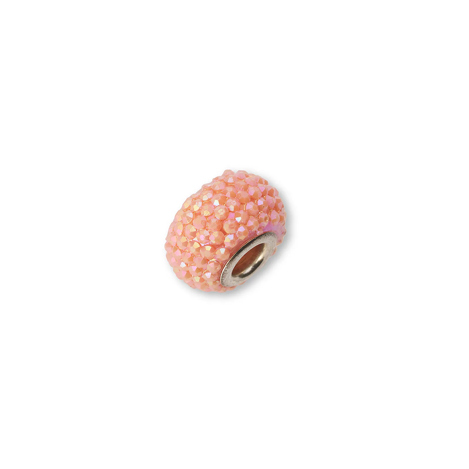 Silverfärgad armbandsberlock, rund med rosa stenar