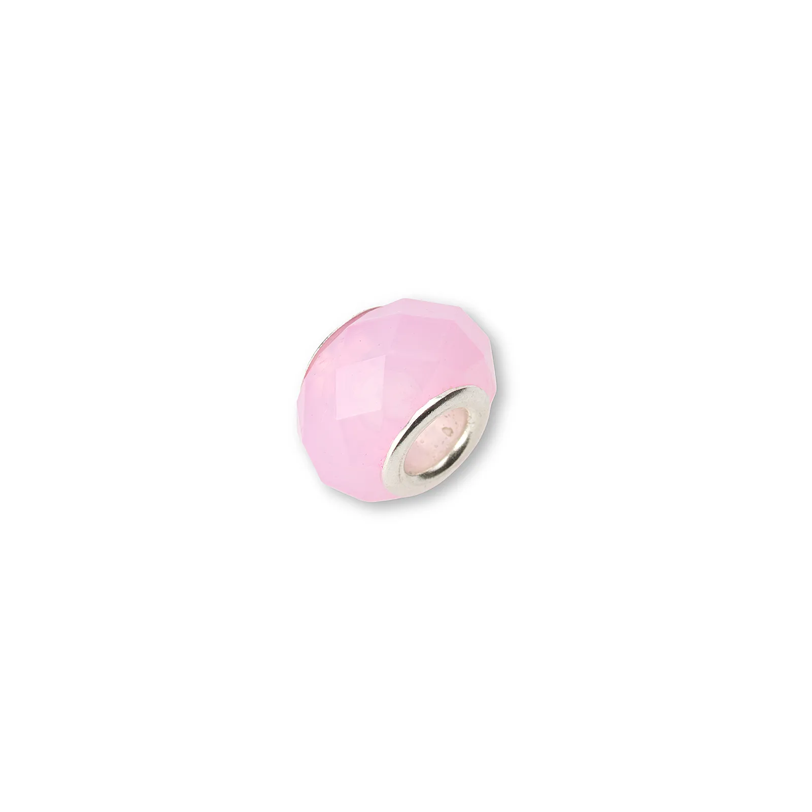 Silverfärgad armbandsberlock, rund med rosa facetterad sten