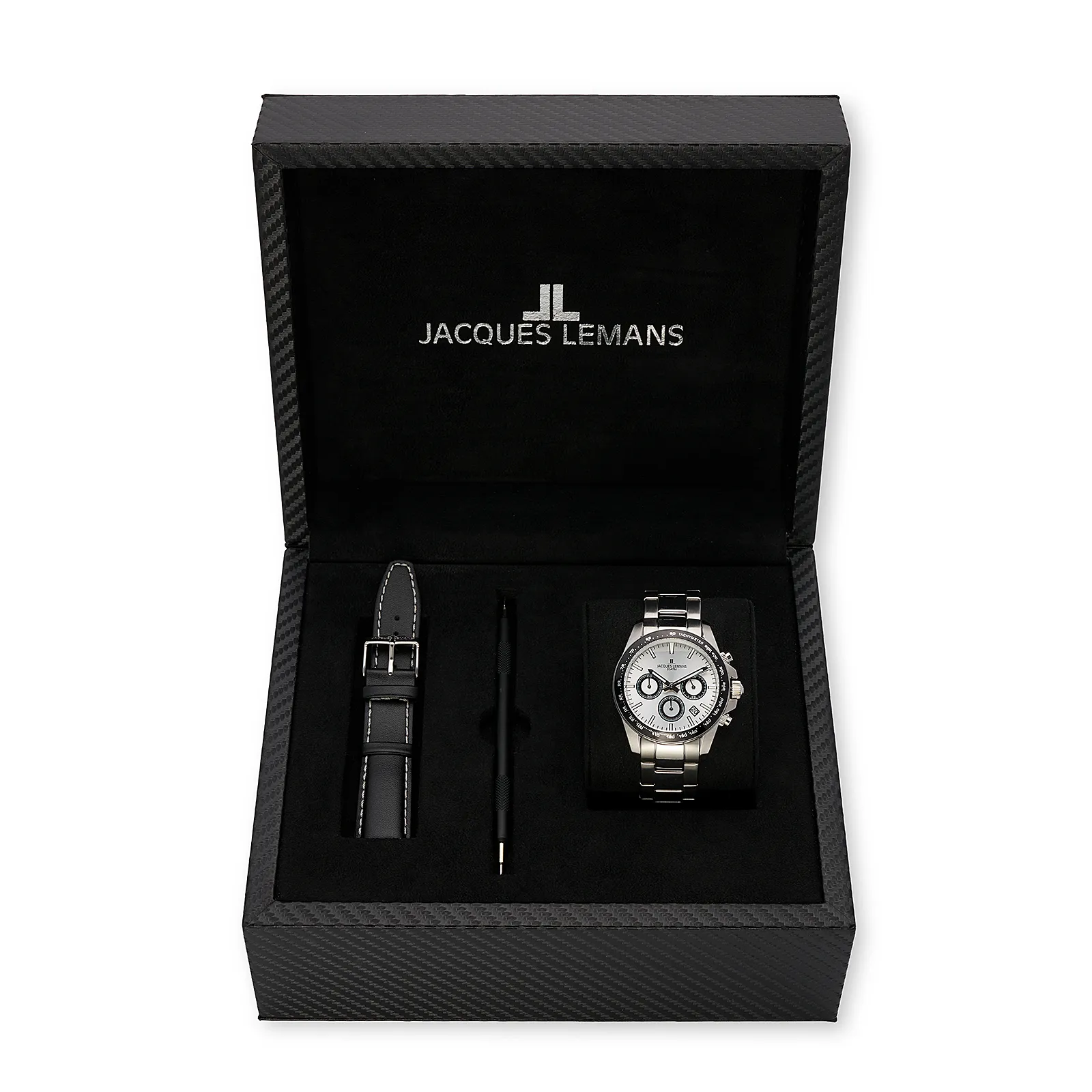 Jacques Lemans Liverpool - klockset herr, stål/vit, 41 mm