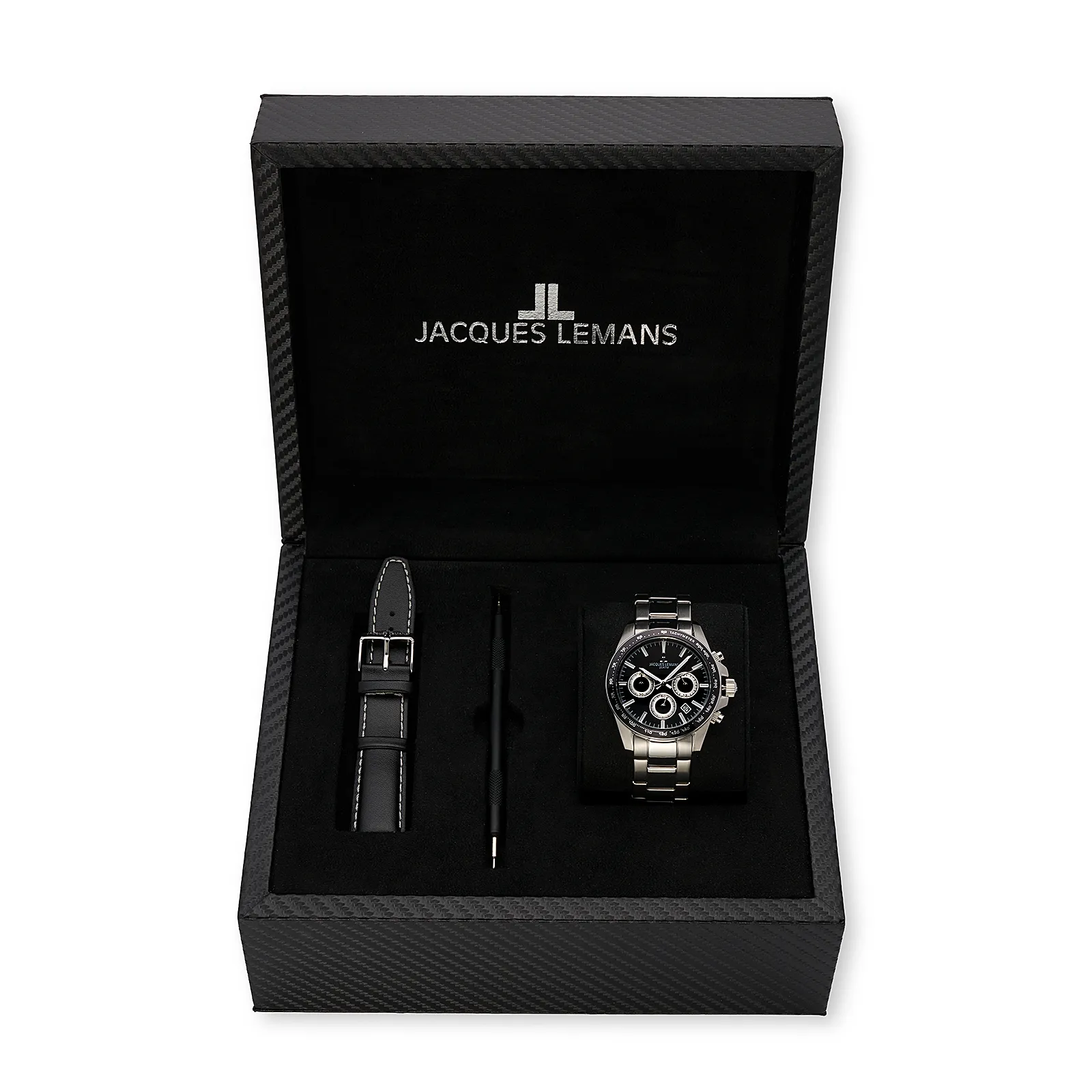 Jacques Lemans Liverpool - klockset herr, stål/svart, 41 mm