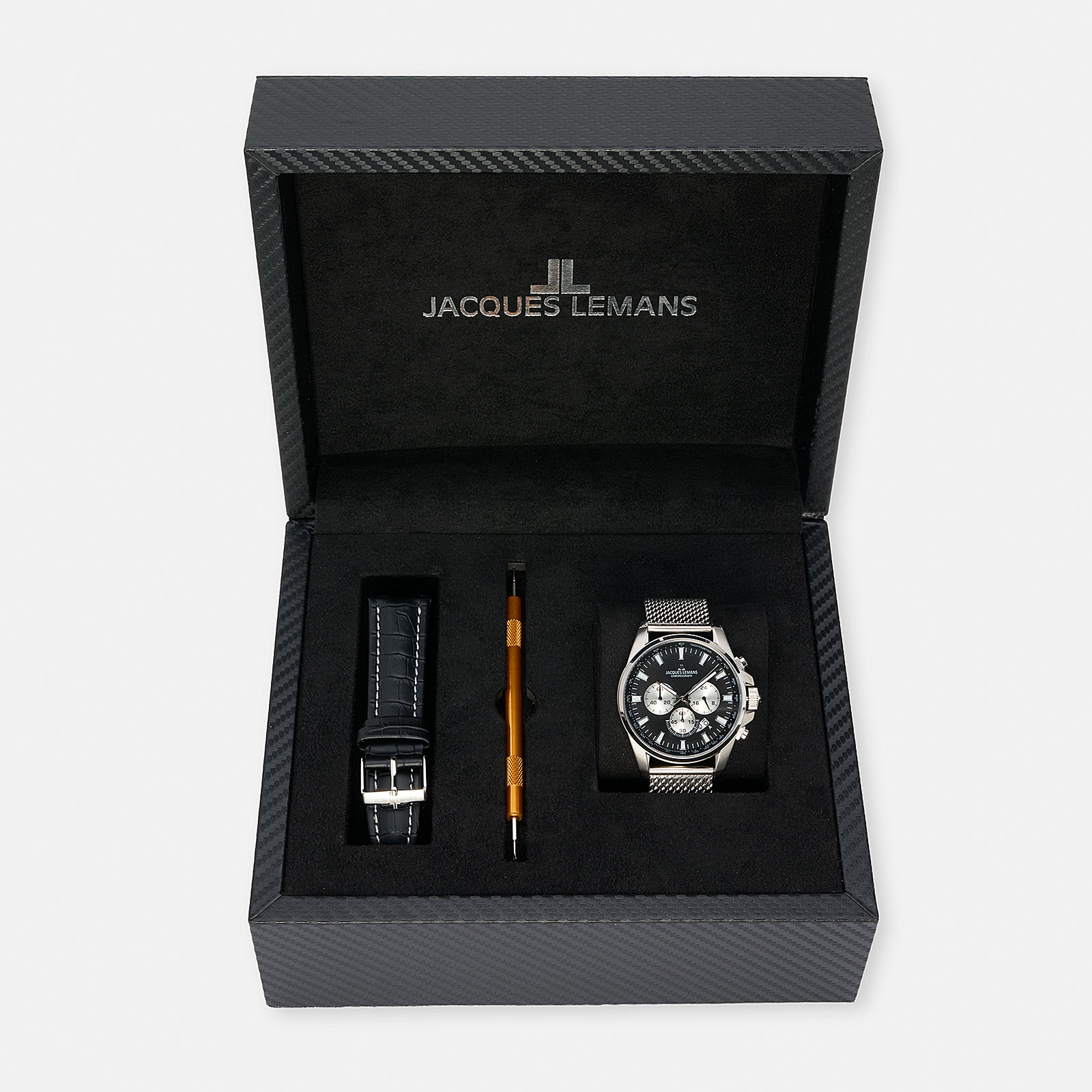 Jacques Lemans Liverpool herrklocka - set svart/stål, 44 mm