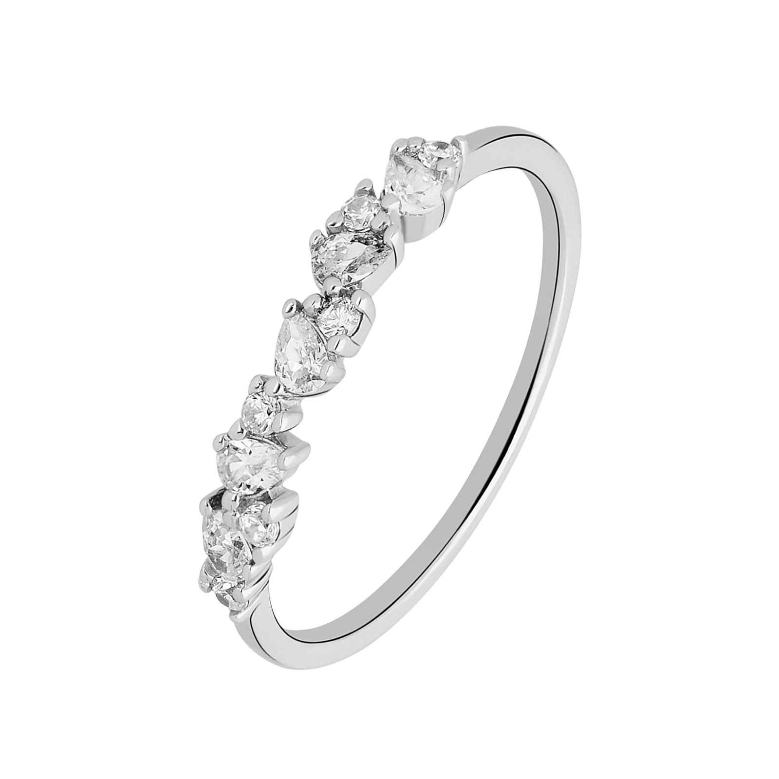 Rhodinerad silverring för dam, alliansmodell med droppformade kubisk zirkonia