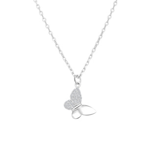 Rhodiumpläterat silverhalsband, fjäril med kubisk zirkonia - 45 cm