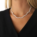 Silverfärgat halsband, vågig dubbelradig glaskristall - 42+7 cm