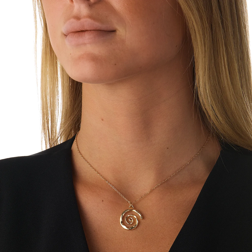 Guldfärgat halsband, spiralhänge - 42+7 cm