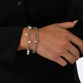 Silverfärgade armband, 2-pack pärlor och hjärta - 17+5 cm