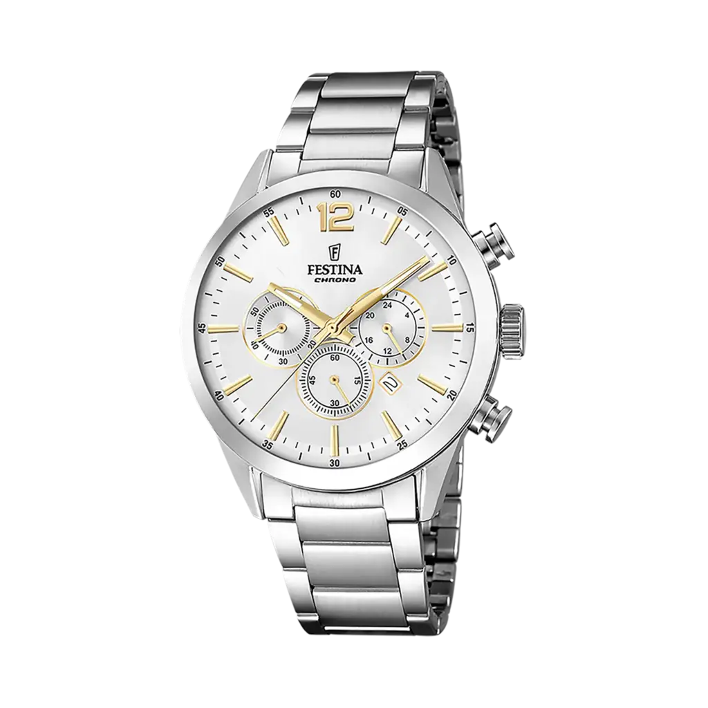 Festina Timeless Chrono herrklocka vit/stål, metallband - F20343/1