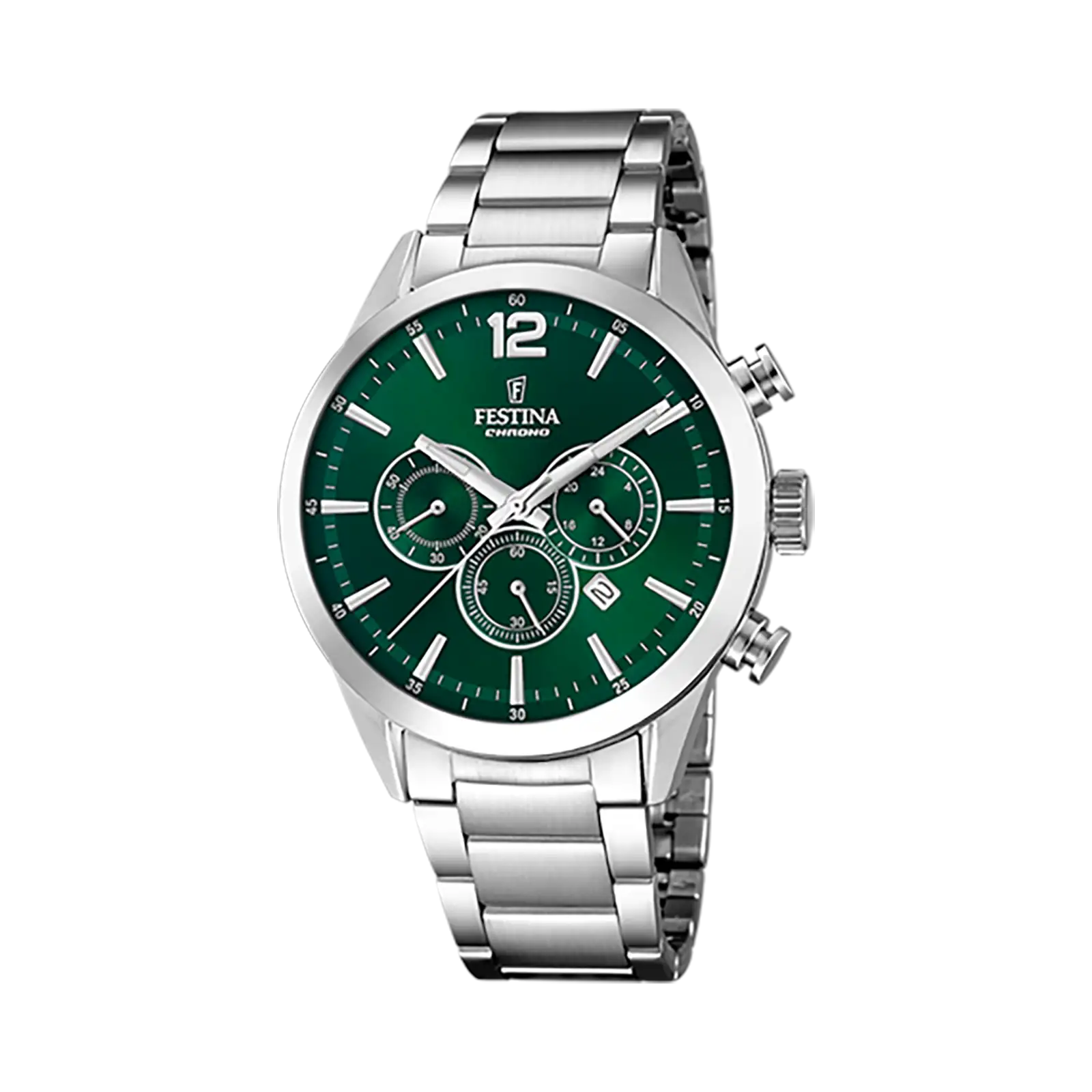 Festina Timeless Chrono herrklocka grön/stål, metallband - F20343/B