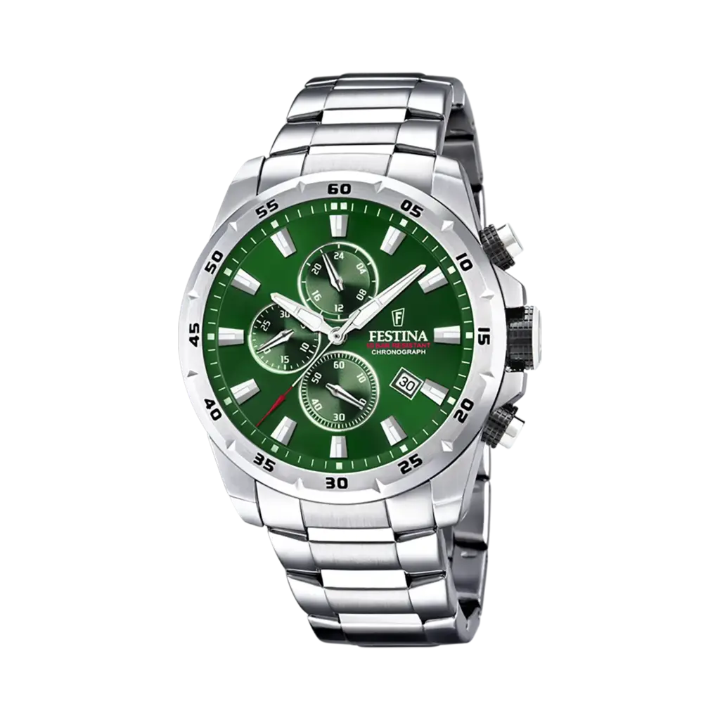 Festina Chrono Sport herrklocka grön/stål, metallband - F20463/3