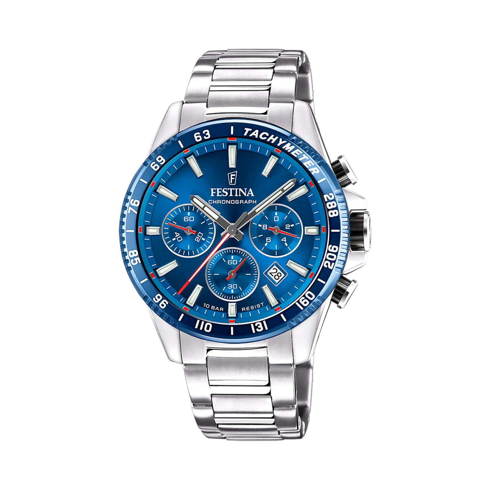 Festina Timeless Chronograph herr blå/stål, metallband - F20560/3
