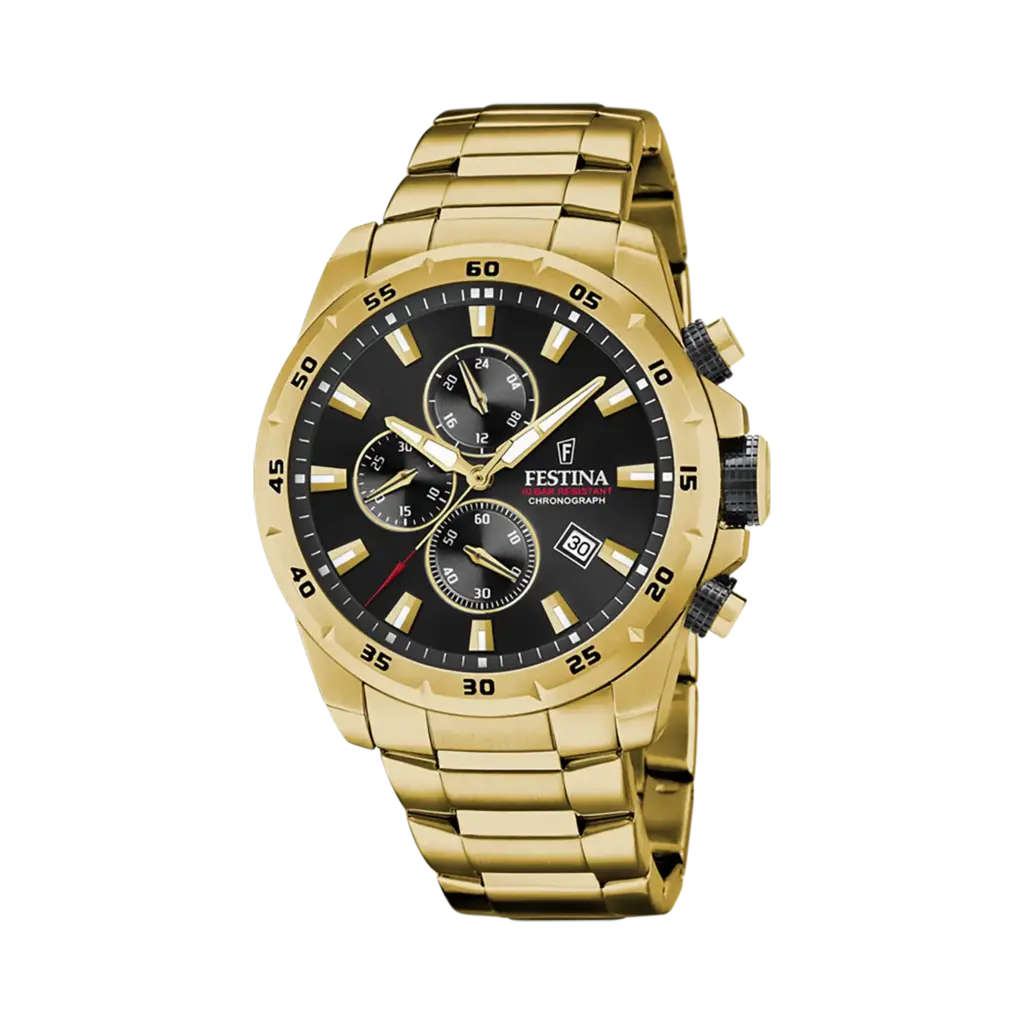 Festina Chrono Bike herrklocka svart/guld, metallband - F20541/4