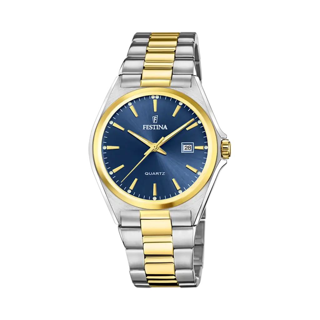 Festina Classic herrklocka blå/bicolor, metallband - F20554/4