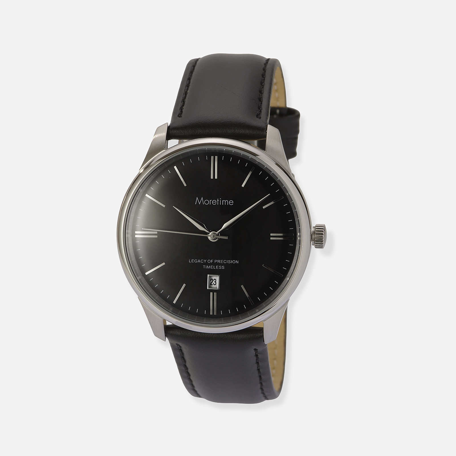 Moretime herrklocka svart/stål, läderband - MG1313-237