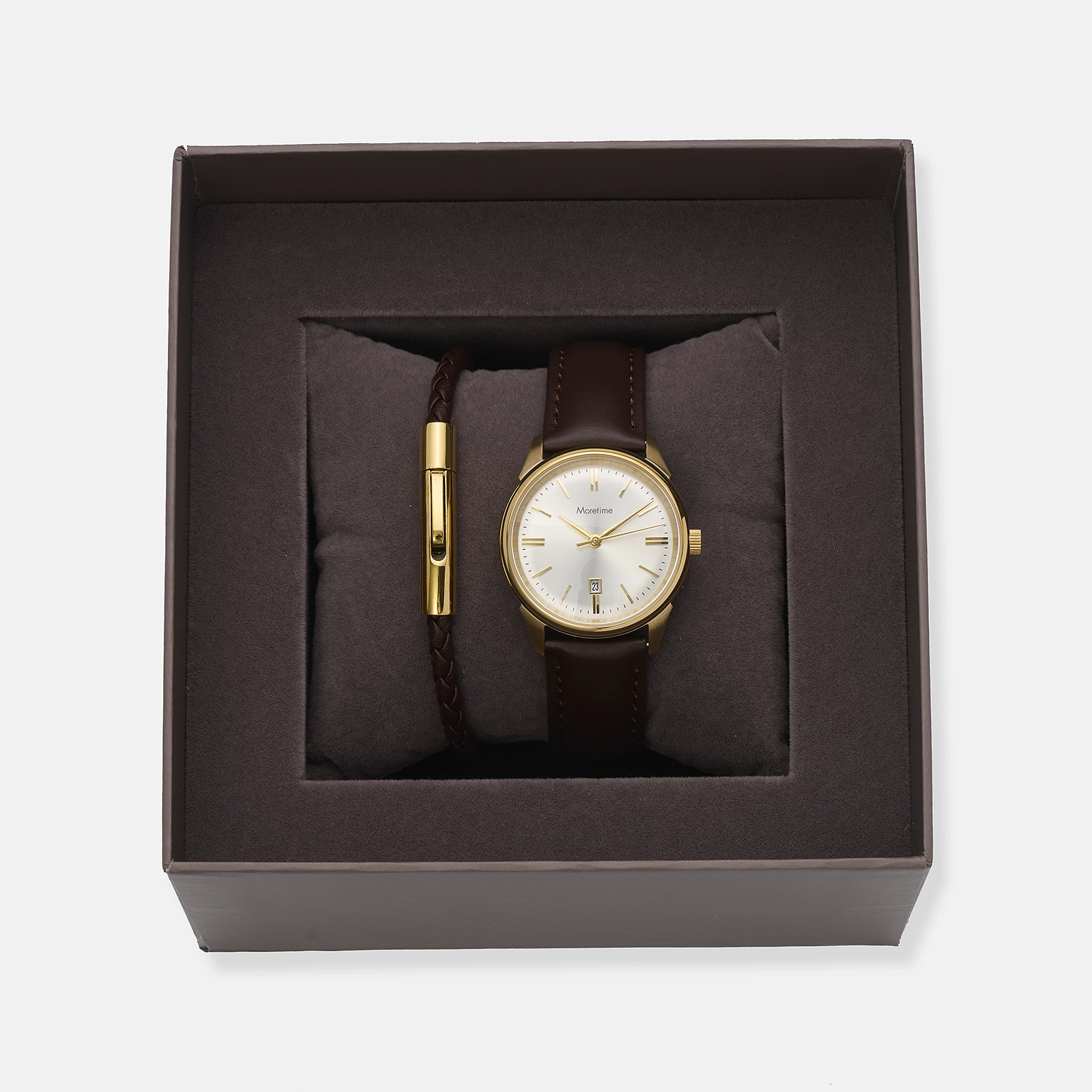 Moretime damklocka silver/guld, läderband - MG1328-636
