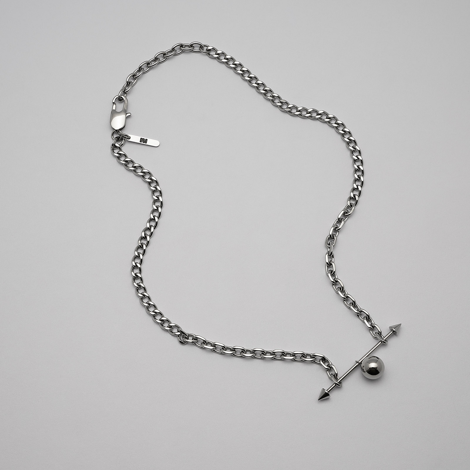 Halsband stål, skivstång med spikes och boll - 40+5 cm