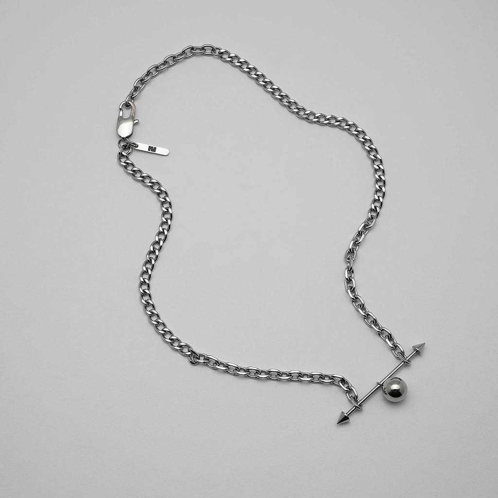 Halsband stål, skivstång med spikes och boll - 40+5 cm