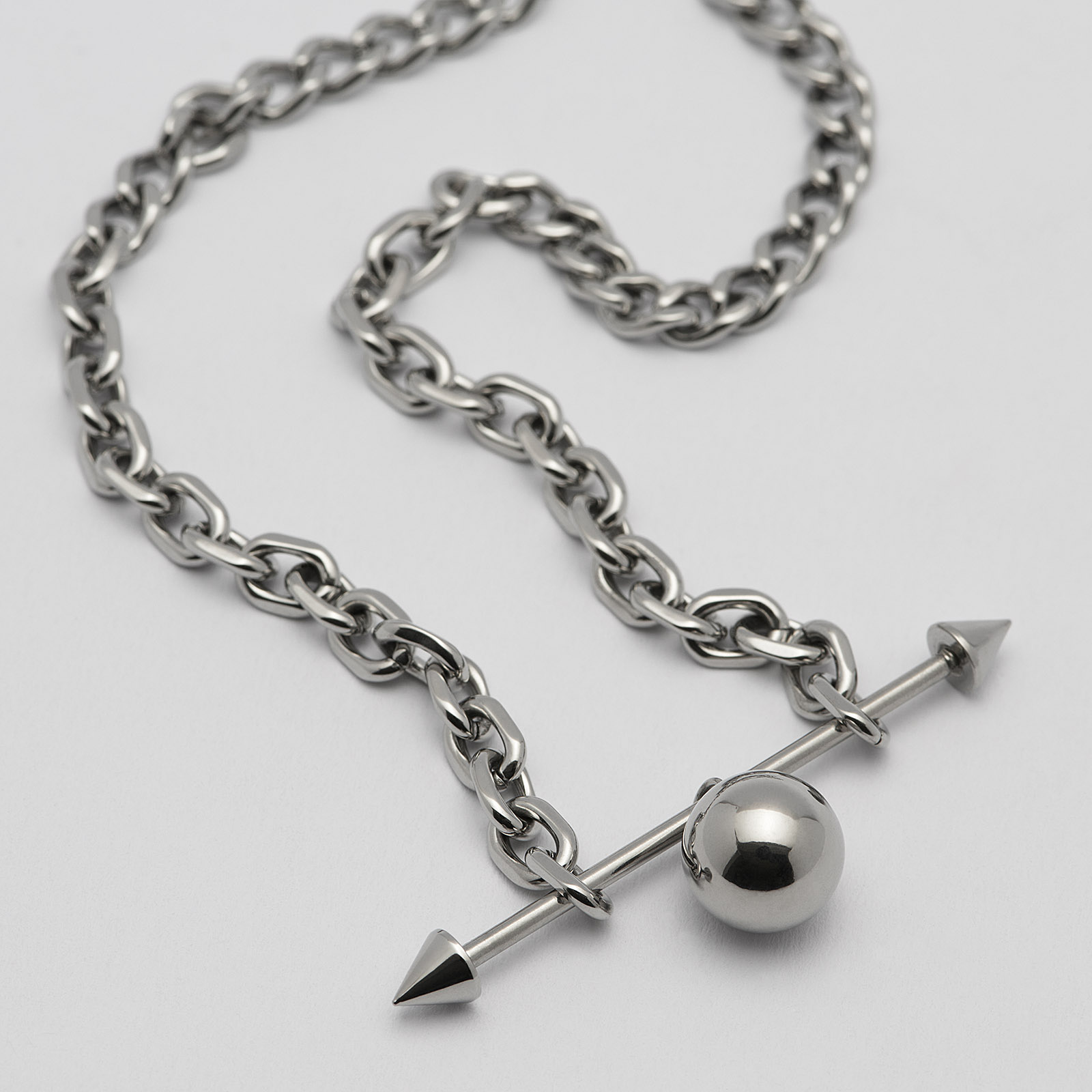 Halsband stål, skivstång med spikes och boll - 40+5 cm