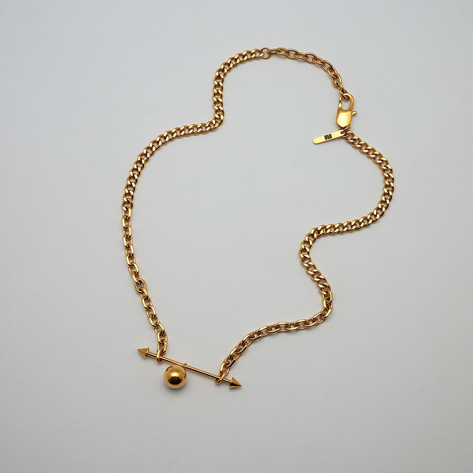Halsband guldpläterat stål, skivstång, boll - 40+5 cm