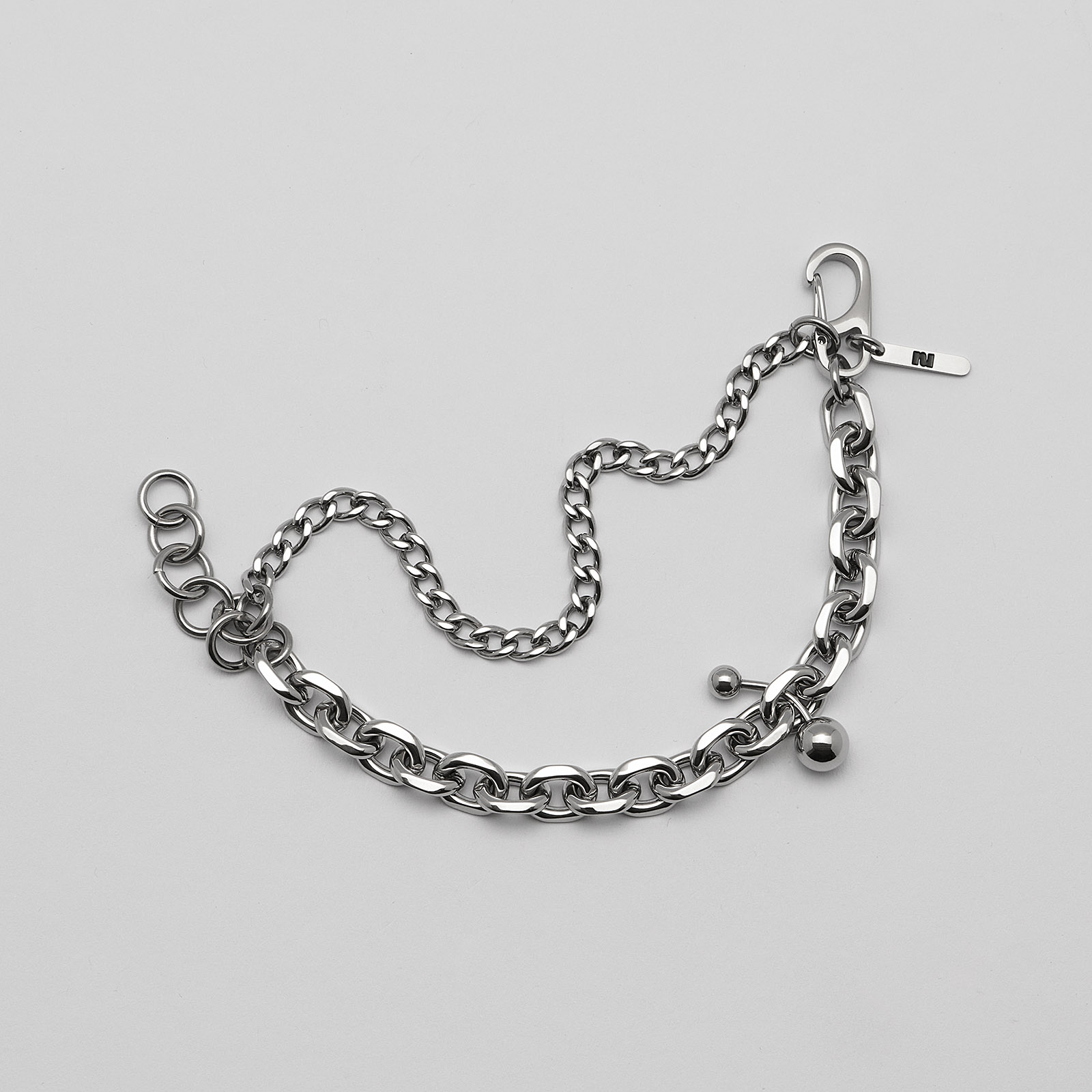 Armband stål, dubbelkedja med kulor, berlock - 16+4 cm